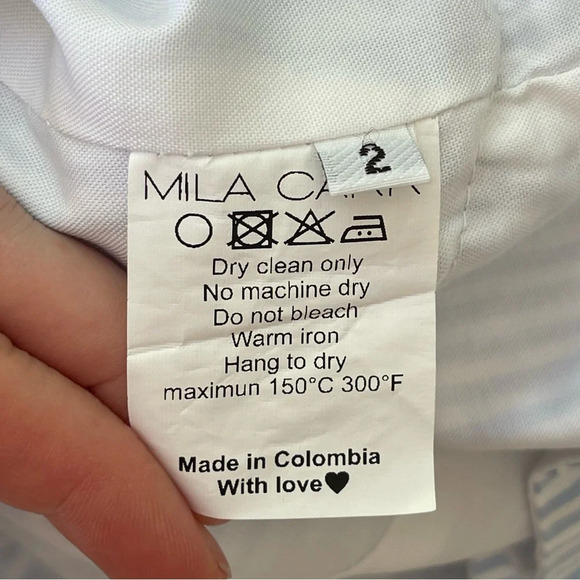 Mila Carr STRIPED RUFFLE BLOUSE sleeveless top back full zip cotton white blue 2 - Picture 7 of 10